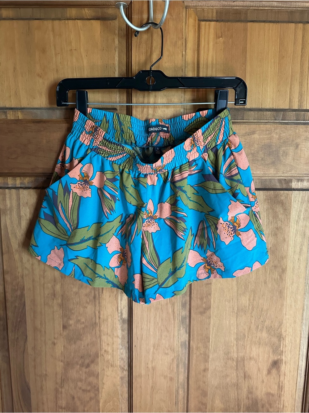 Toad&Co Turquoise Floral Athletic Shorts with Pink & Green Print